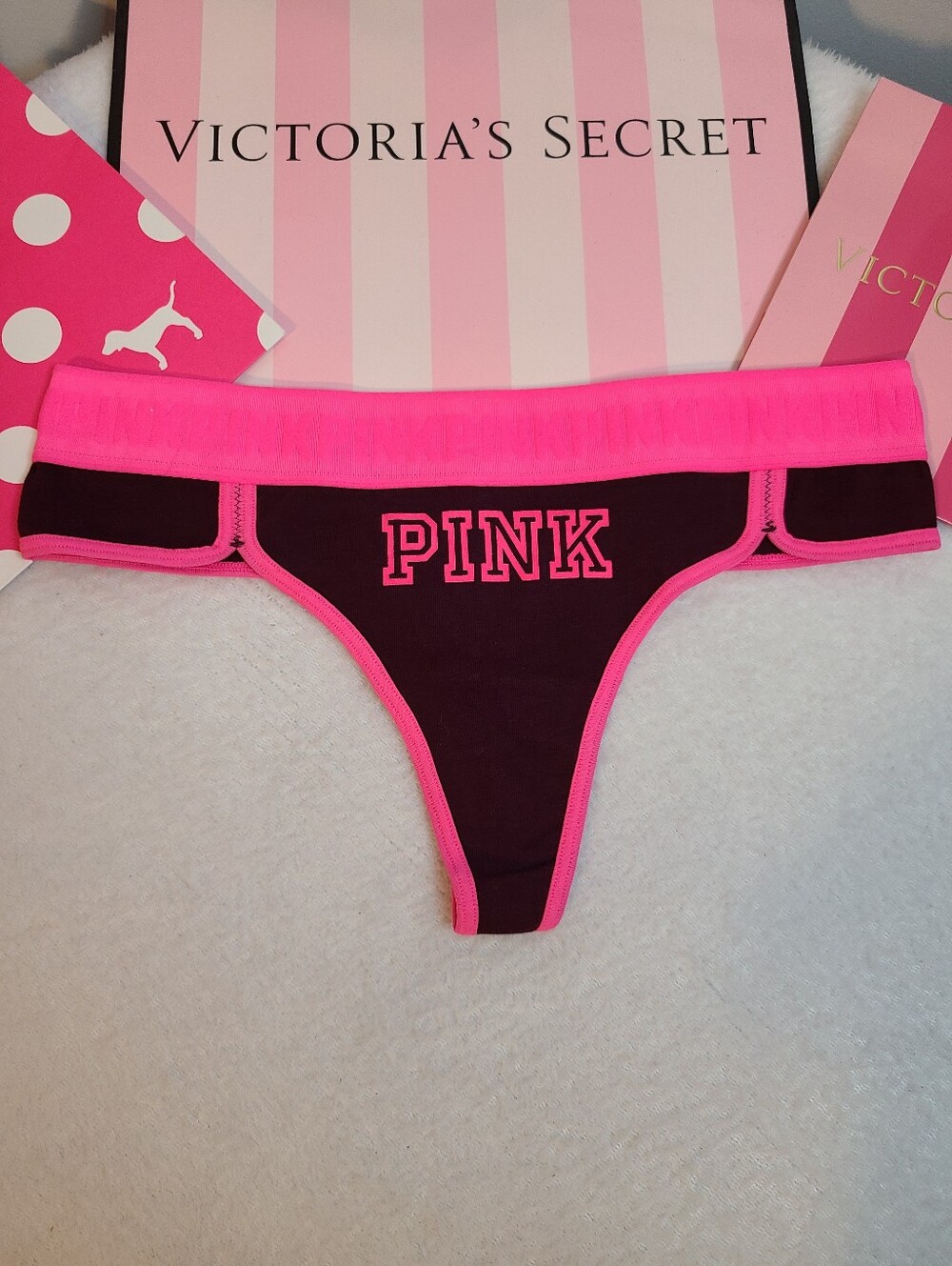 Rare Retired VS PINK Retro Colorblock Logo Band Cotton Low Rise Thong Size M